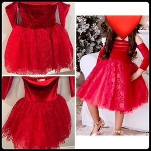 Velvet Red Off the Shoulder Tutu Dress size 4T .. Only used once for photoshoot.